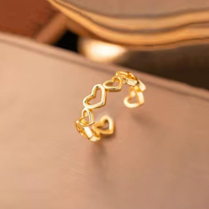 TFC Adjustable Uneven Heart Gold Plated Ring