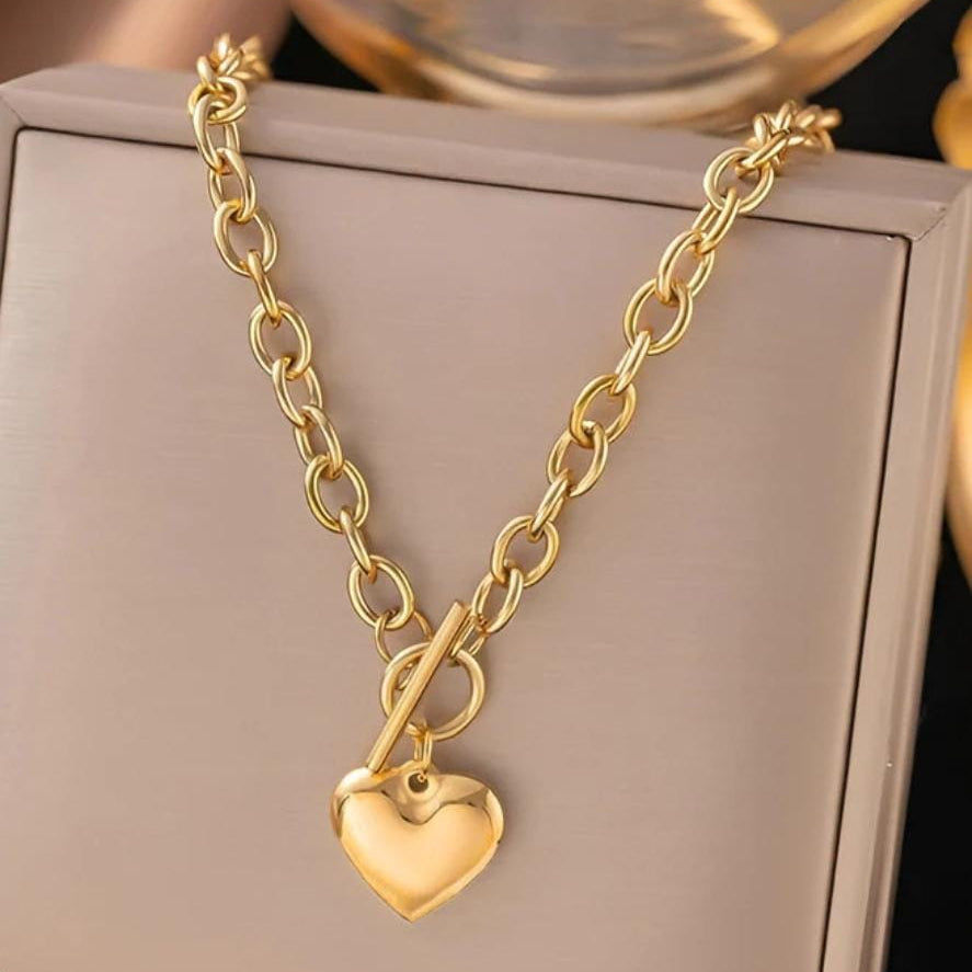 TFC Antique Lock Heart Gold Plated Necklace