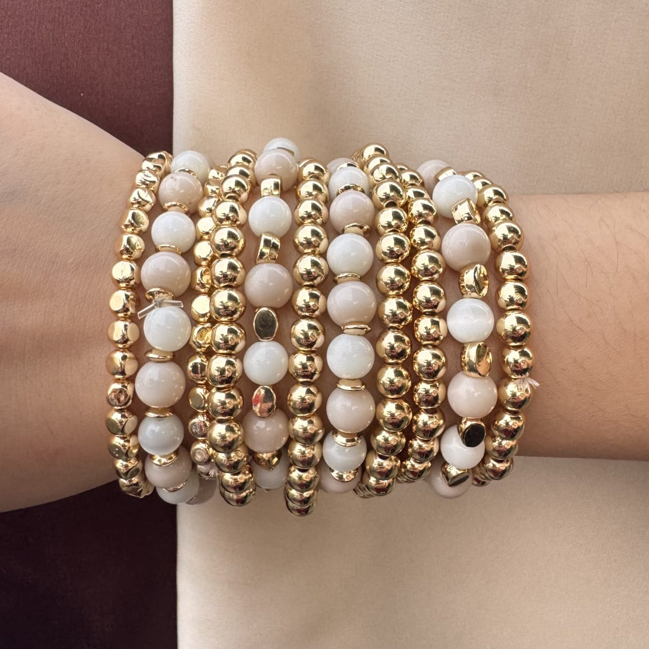 TFC Creamy Bead Gold Plated Bracelet (set of 11)