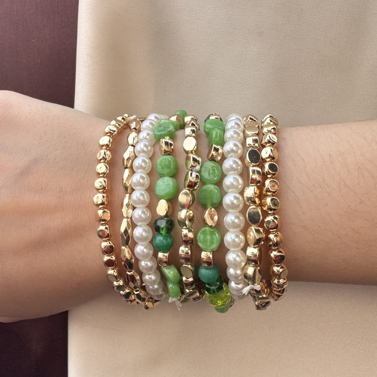 TFC Pearl Green Gold Plated Bracelet (set of 9)