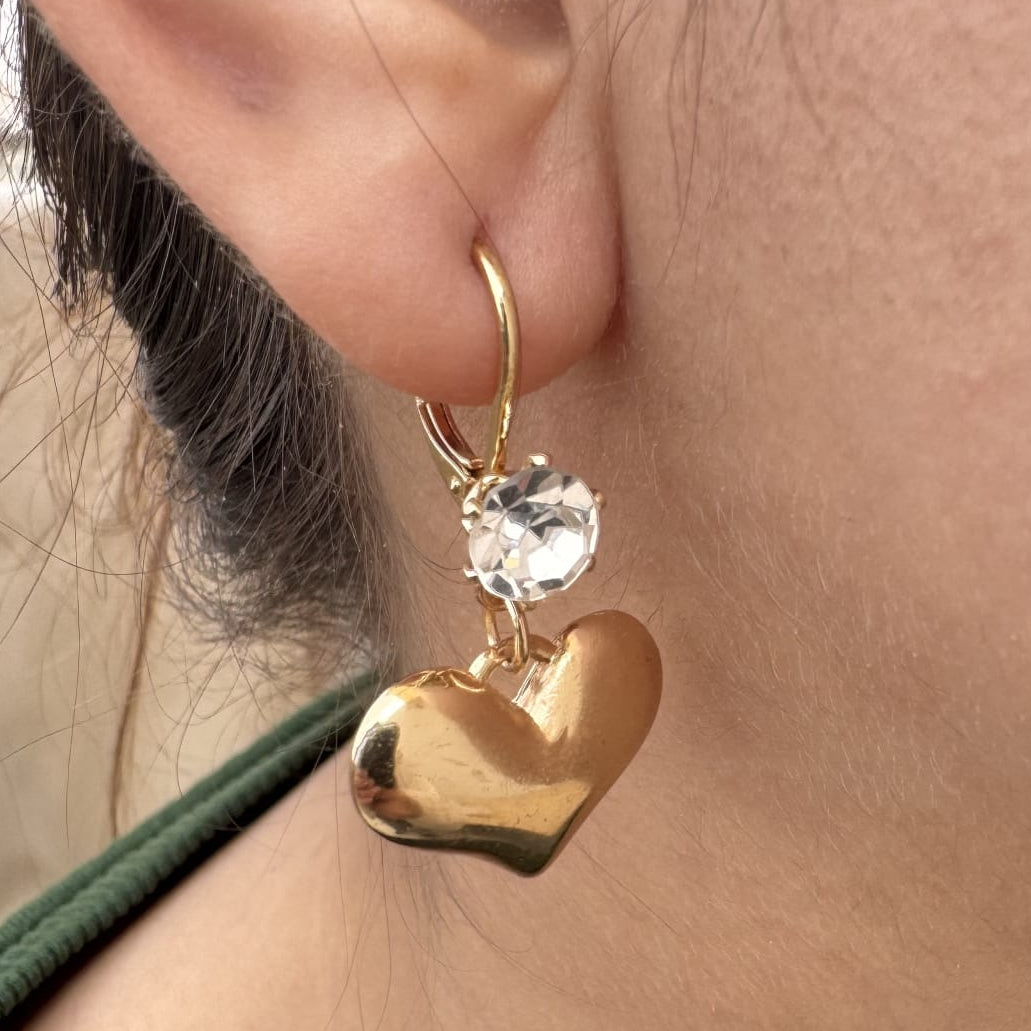 TFC Stone Heart Gold Plated Dangler Earrings