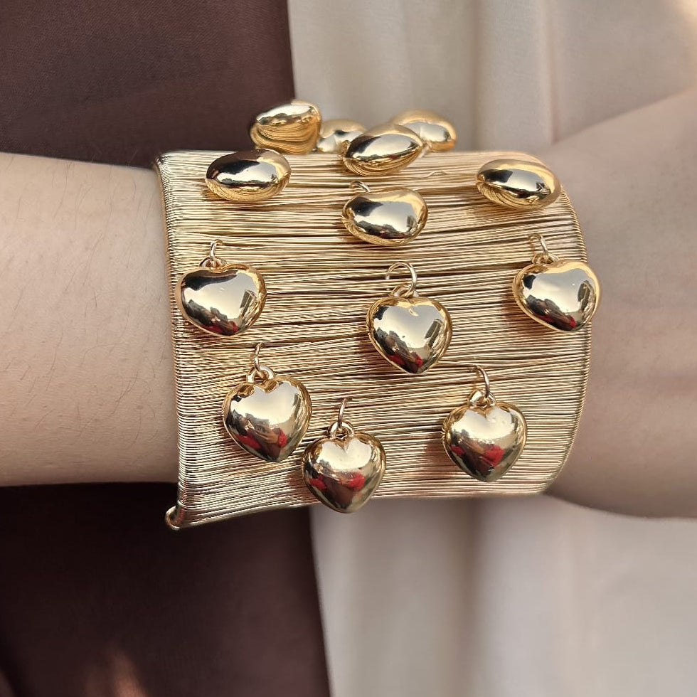 TFC Adjustable Silken Heart Gold Plated Bracelet Cuff