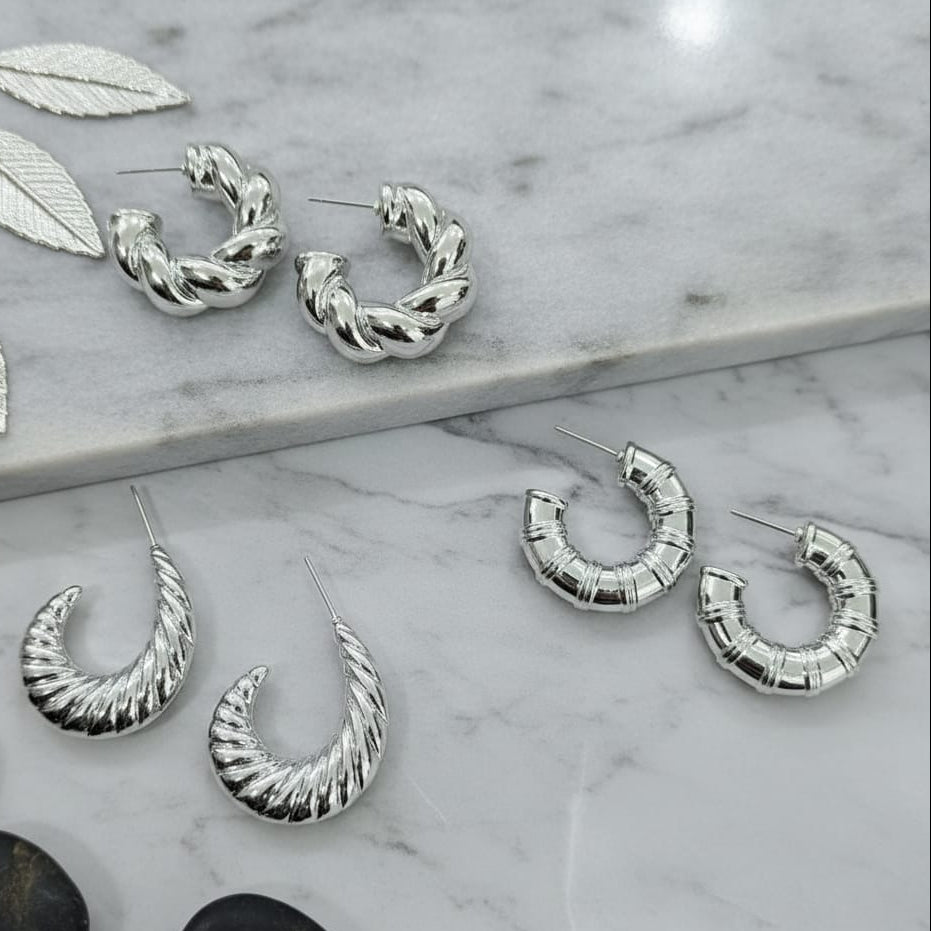 TFC Simple Silver Plated Hoop Earrings (Combo Set)