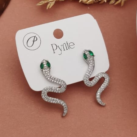 TFC Green Eyes Snake Silver Plated Earrings
