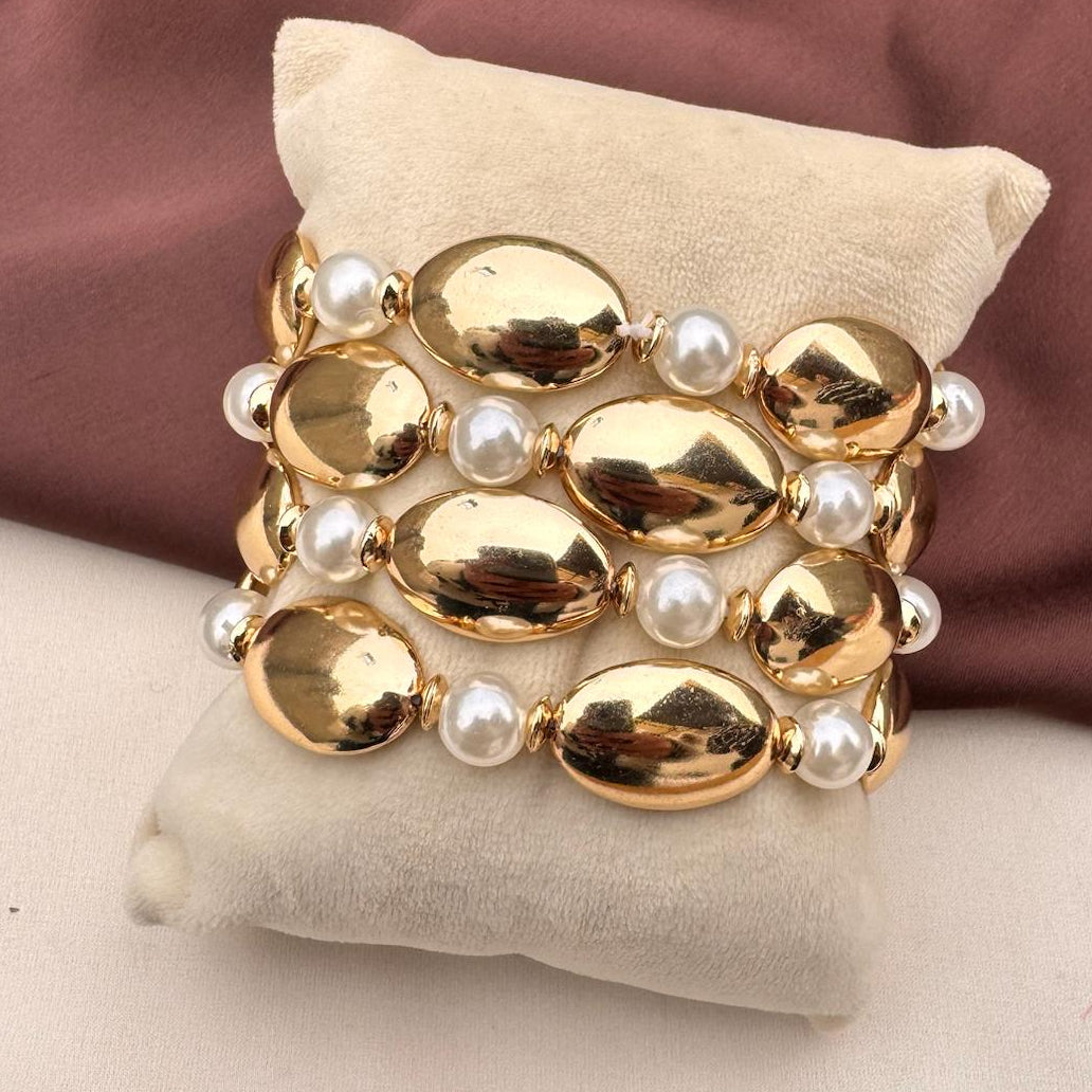 TFC Long Bead Pearl Gold Plated Bracelet (Set of 4 )