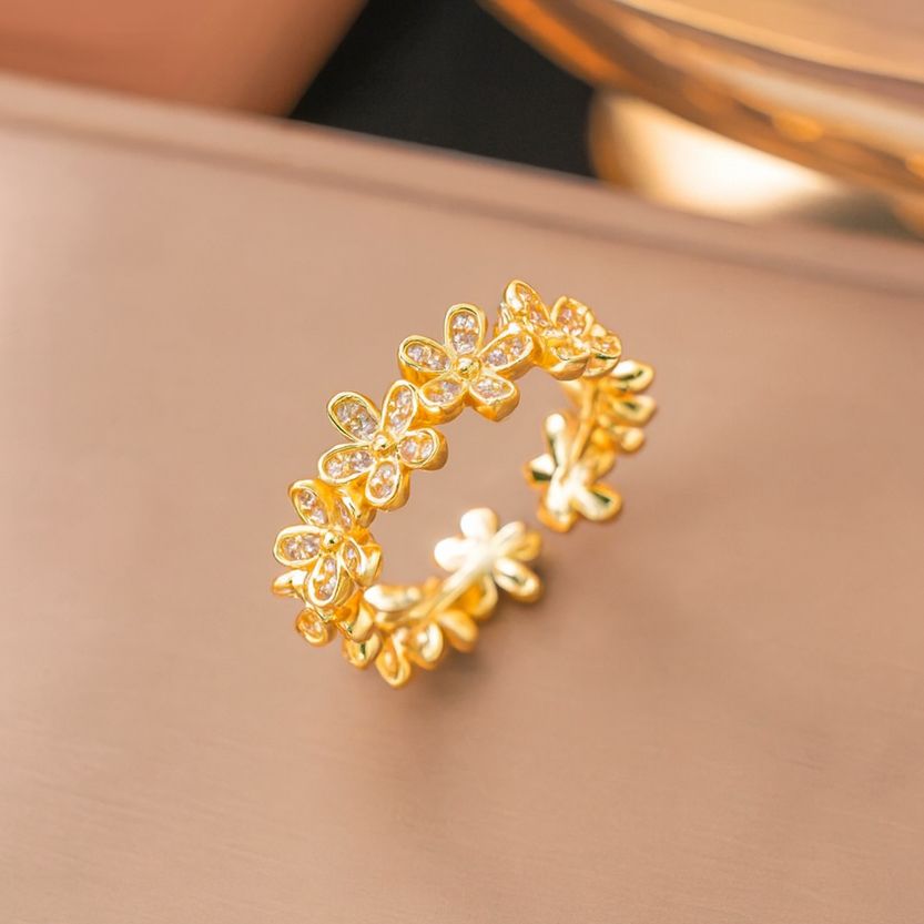TFC Adjustable Flower Stone Gold Plated Ring