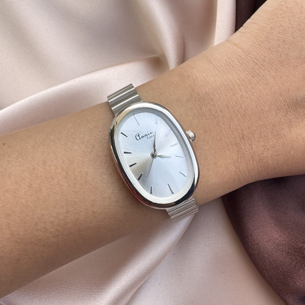 TFC White Long Oval Silver Plated Watch