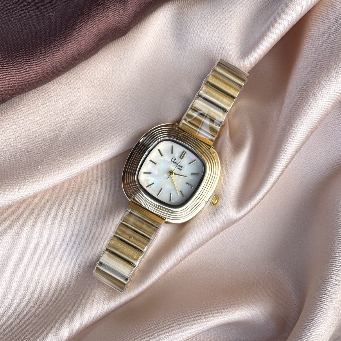 TFC White Square Line Gold Plated Watch