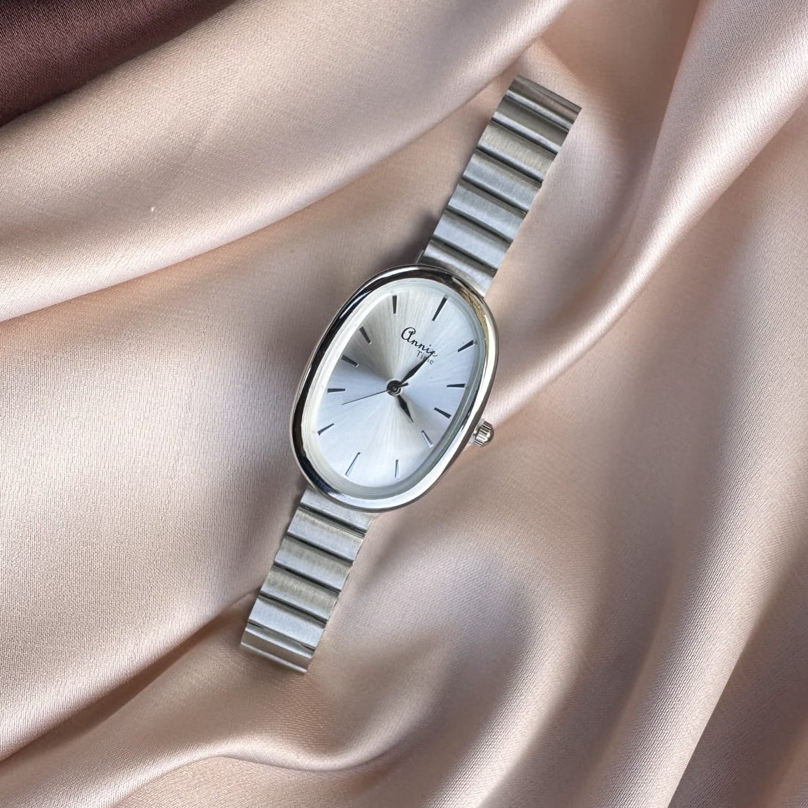 TFC White Long Oval Silver Plated Watch