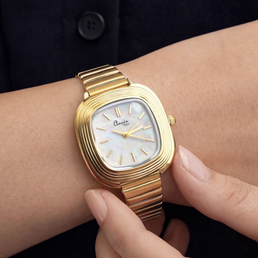 TFC White Square Line Gold Plated Watch