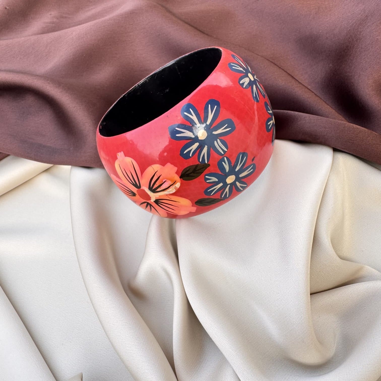 TFC Size 2.6 Floral Red Wooden Bangle