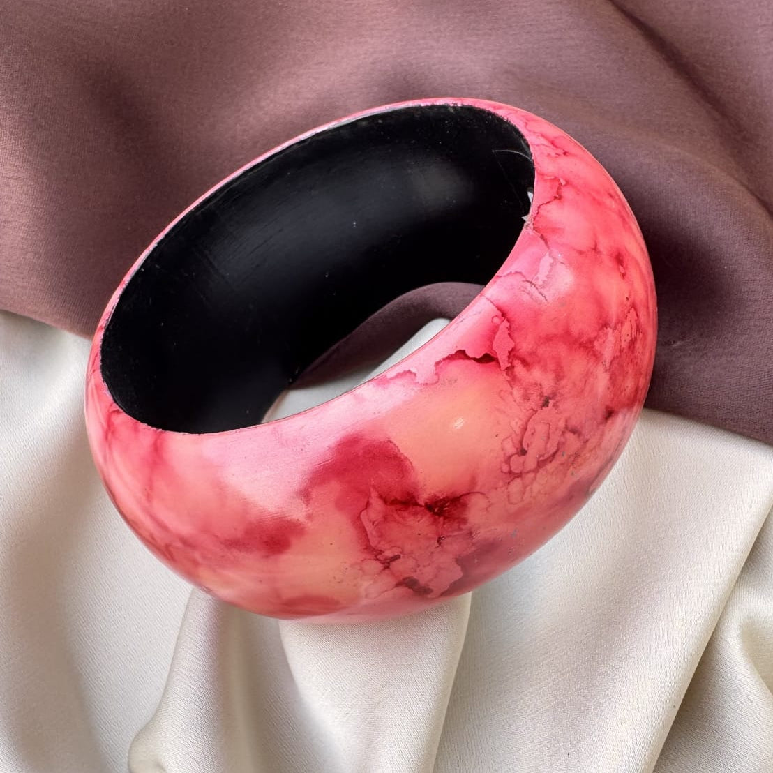 TFC Size 2.6 Pink Bubble Hand Painted Wooden Bangle