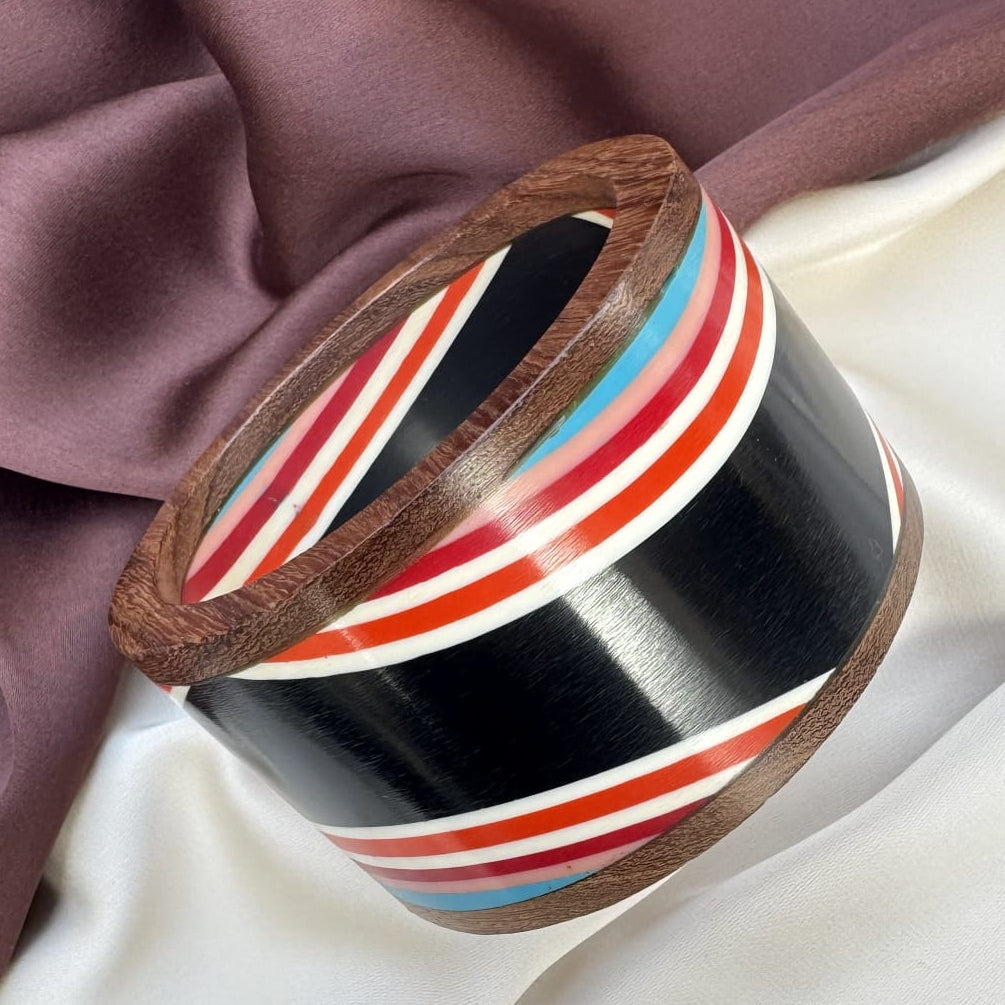 TFC Size 2.5 Black Broad Wooden Bangle