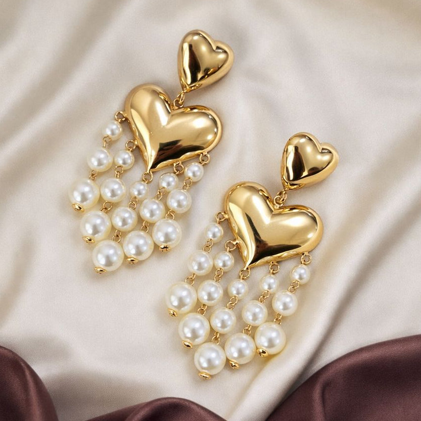 TFC Heart & Pearl Gold Plated Earrings