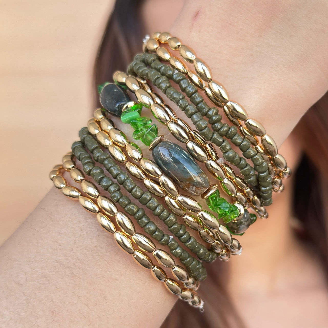TFC Emerald Whisper Wrap Gold Plated Bracelet (Set of 13)