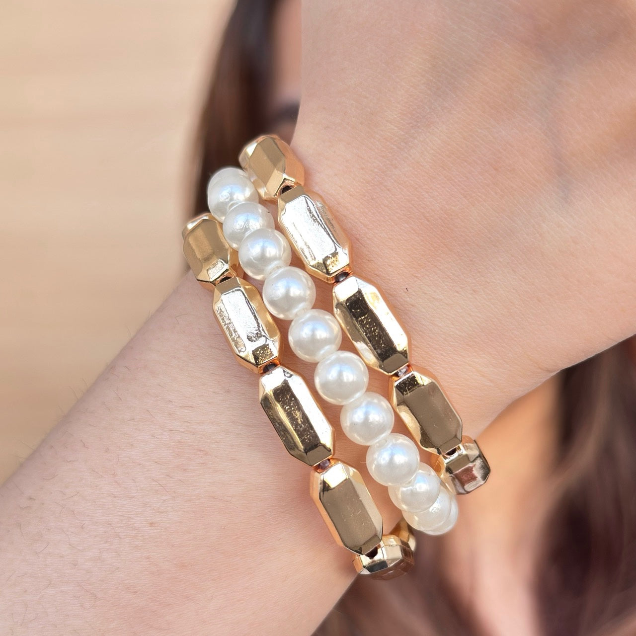 TFC Nova Pearl Duo Gold Plated Bracelet