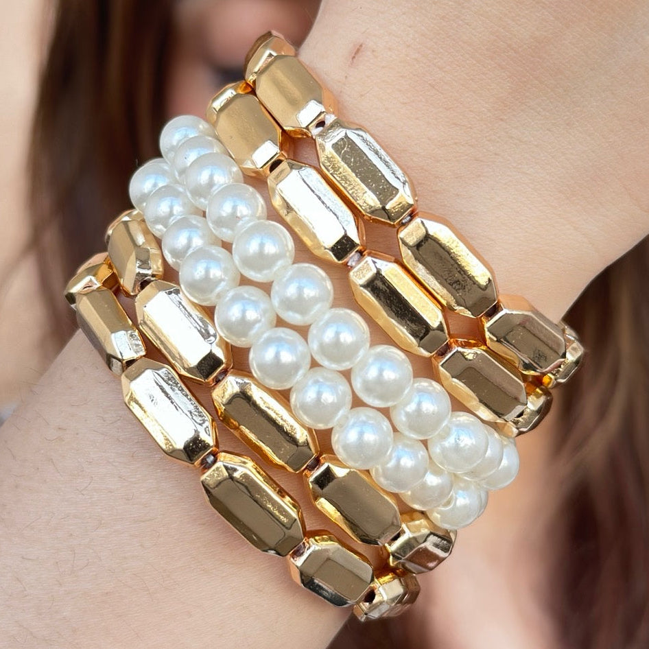 TFC Nova Double Pearl Duo Gold Plated Bracelet
