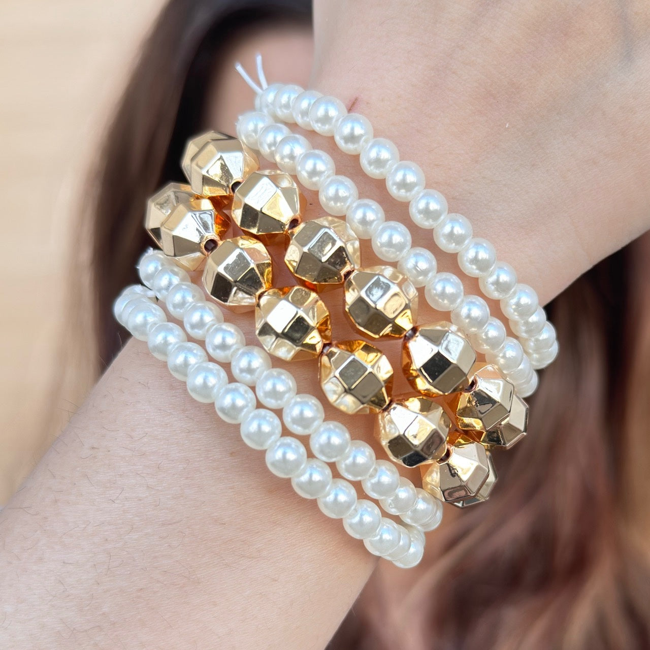 TFC Aura Pearl Halo Gold Plated Bracelet ( Set of 6 )