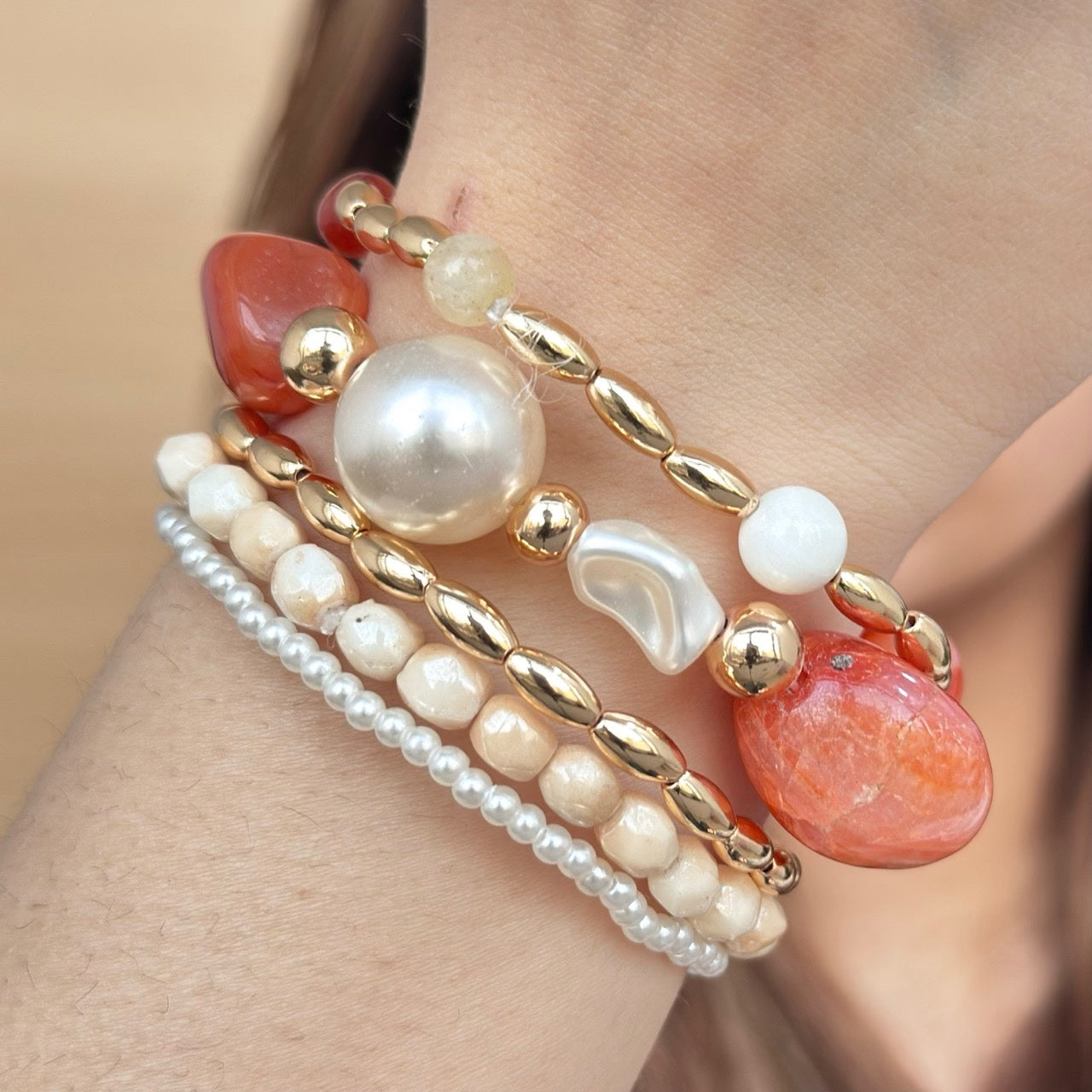 TFC Pearl Blush Stone Gold Plated Bracelet