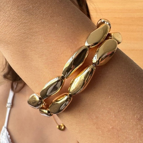 TFC Uneven Long Bead Gold Plated Bracelet (Set of 2)