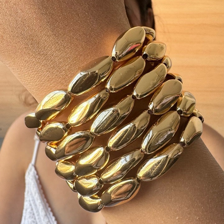 TFC Uneven Long Bead Gold Plated Bracelet (Set of 6)