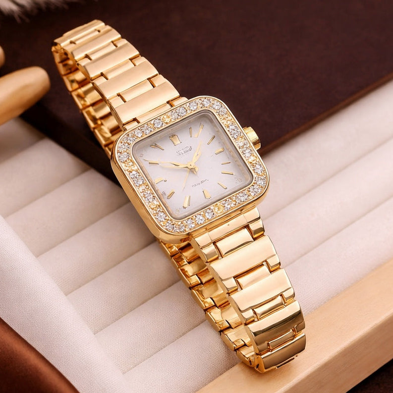 TFC Square Stone Gold Plated Wrist Watch