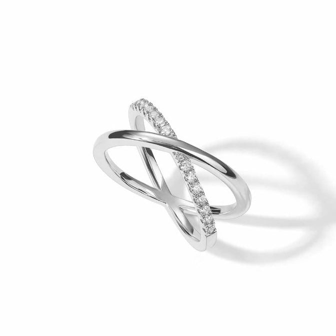 TFC Double Cross Stone Silver Plated Adjustable Ring