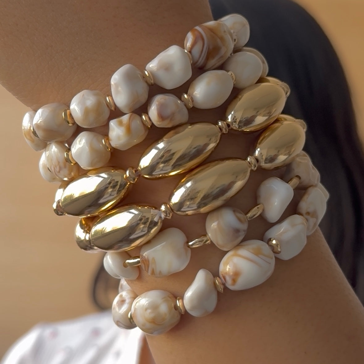 TFC Marble Stone Gold Plated Beaded Bracelet (Set of 6)