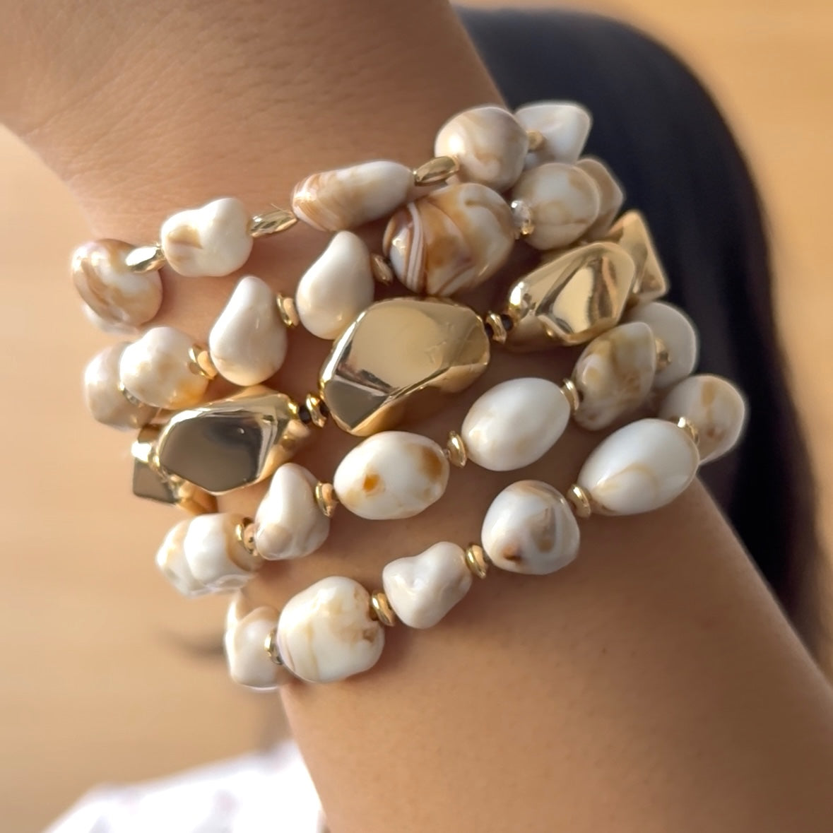 TFC Marble Themed Gold Plated Beaded Bracelet (Set of 5)