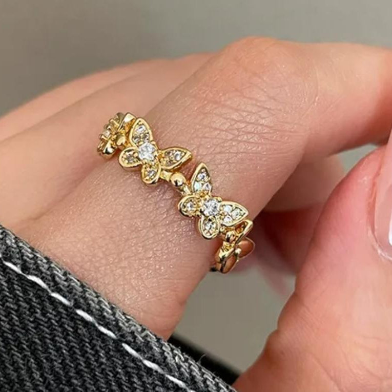 TFC Butterfly Stone Gold Plated Adjustable Ring