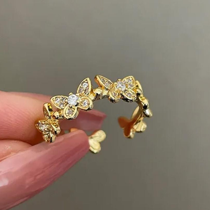 TFC Butterfly Stone Gold Plated Adjustable Ring