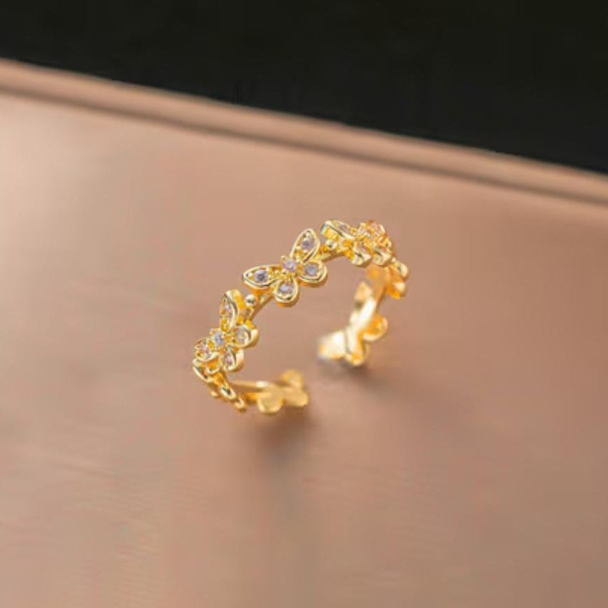 TFC Butterfly Stone Gold Plated Adjustable Ring