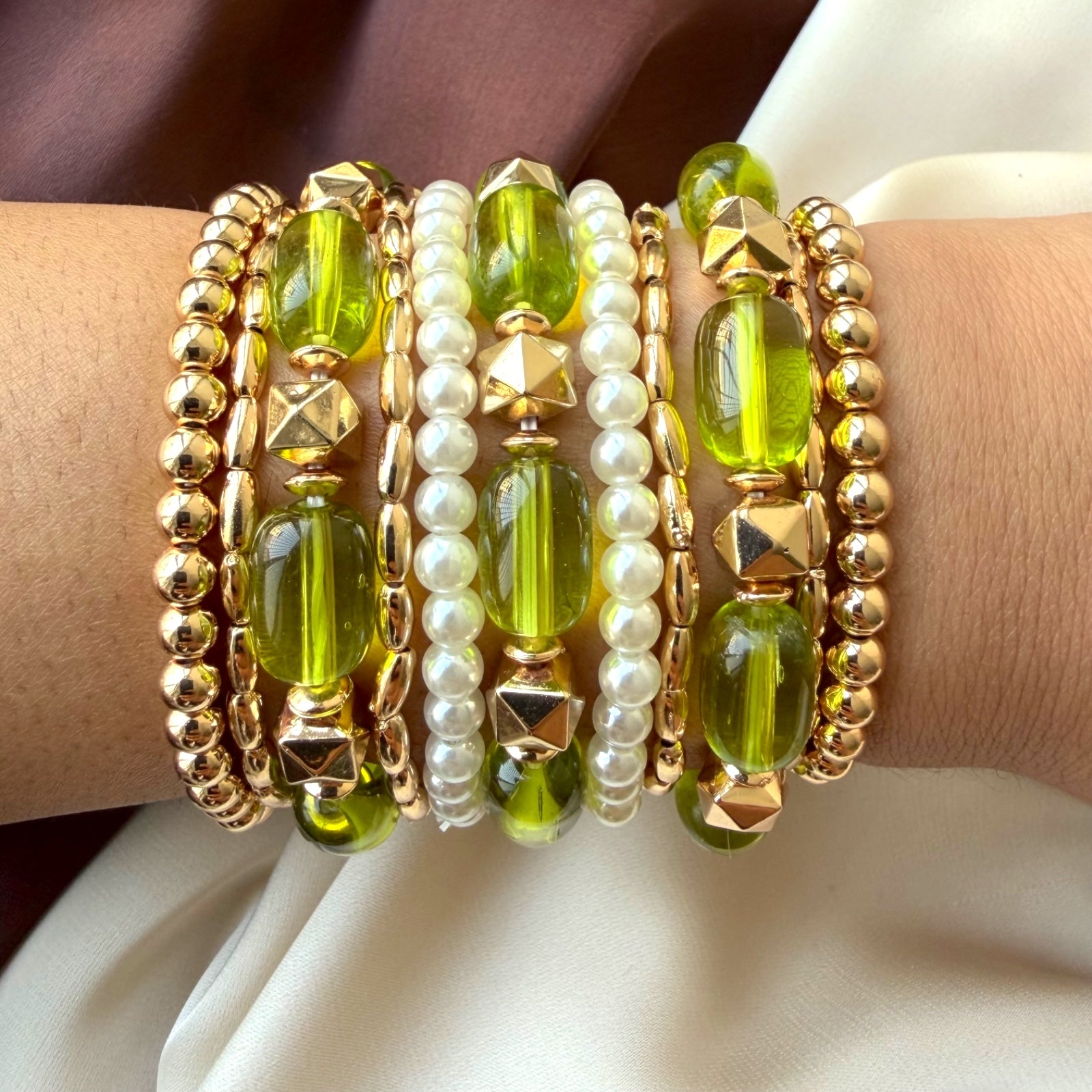 TFC Glass Green Gold Plated Bracelet (set of 11)
