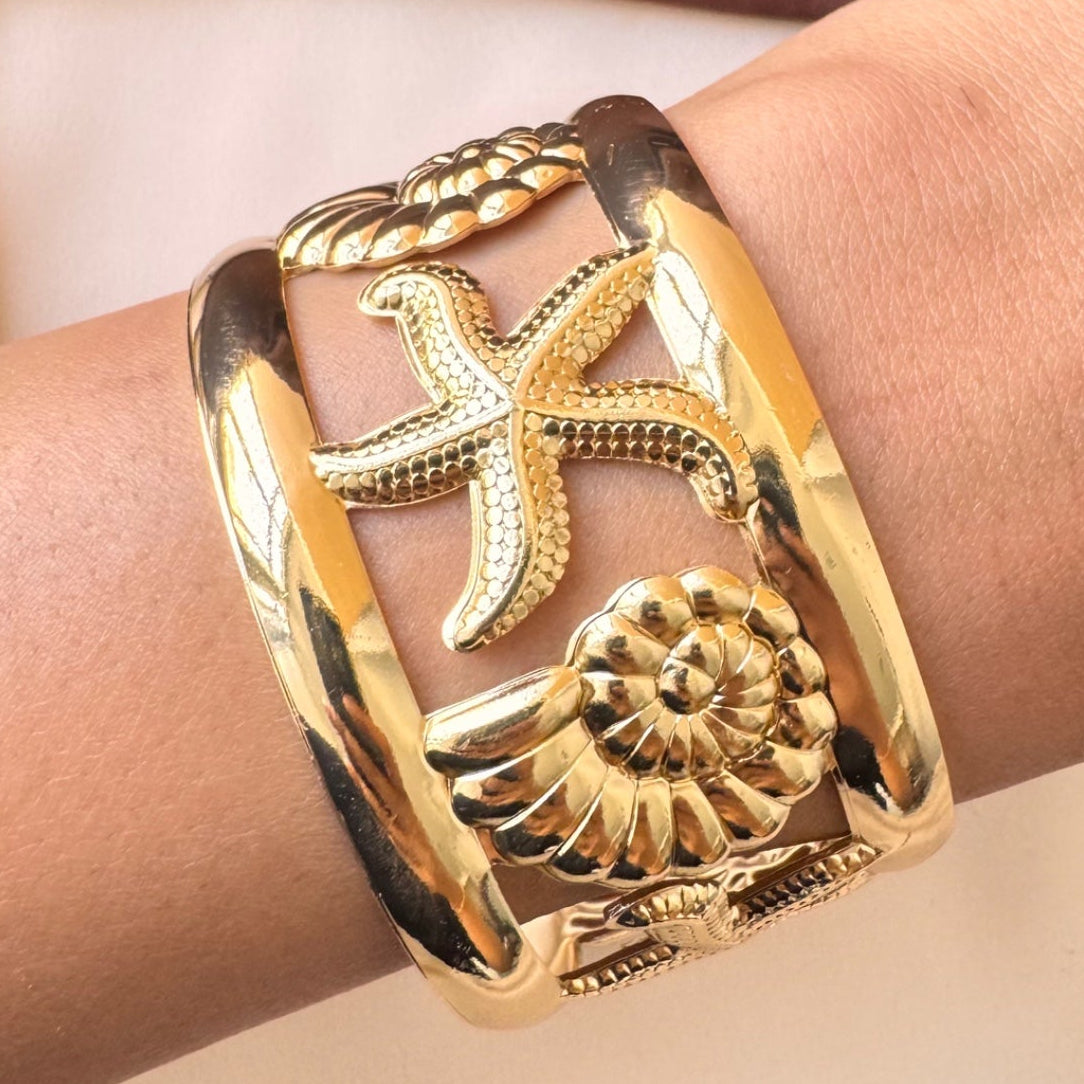 TFC Sea Shell Gold Plated Cuff Bracelet