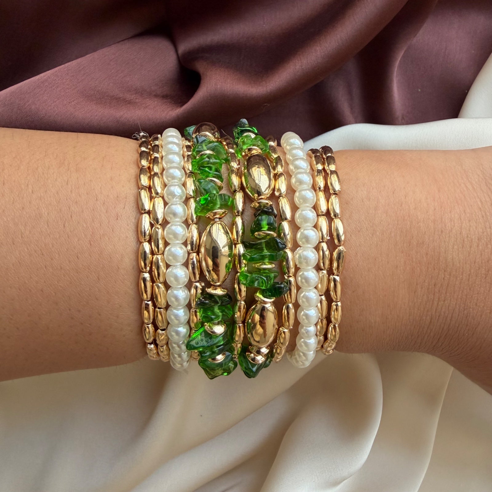 TFC Uncut In Green Gold Plated Bracelet (set of 11)
