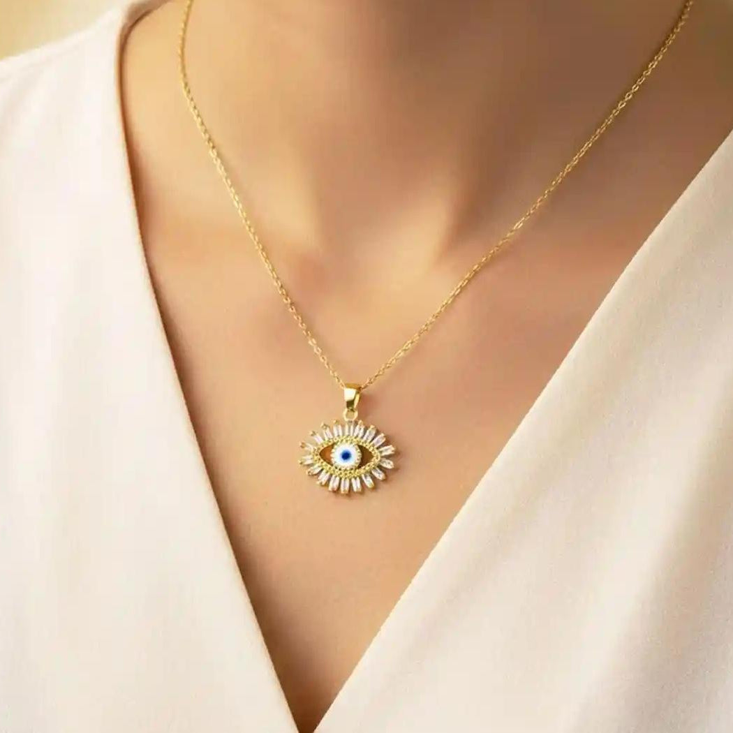 TFC Stone Evil Eye Gold Plated Necklace