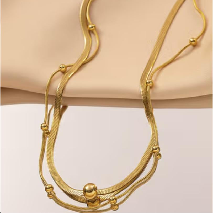 TFC Round Pendant Gold Plated Layered Chain Necklace