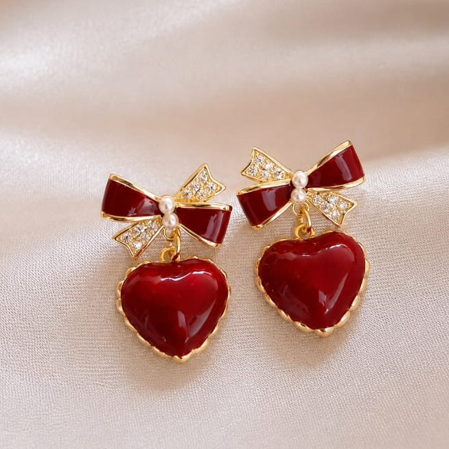 TFC Cherry Red Heart Gold Plated Earrings