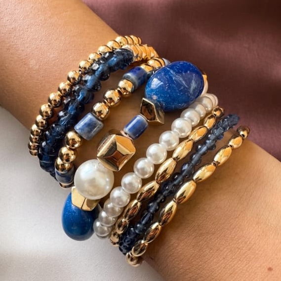 TFC Royal Blue & Pearl Gold Plated Bracelet Set 8