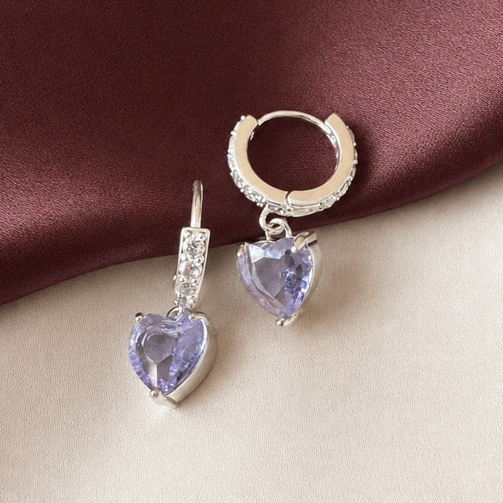 TFC Purple Sweet Heart Silver Plated Earrings