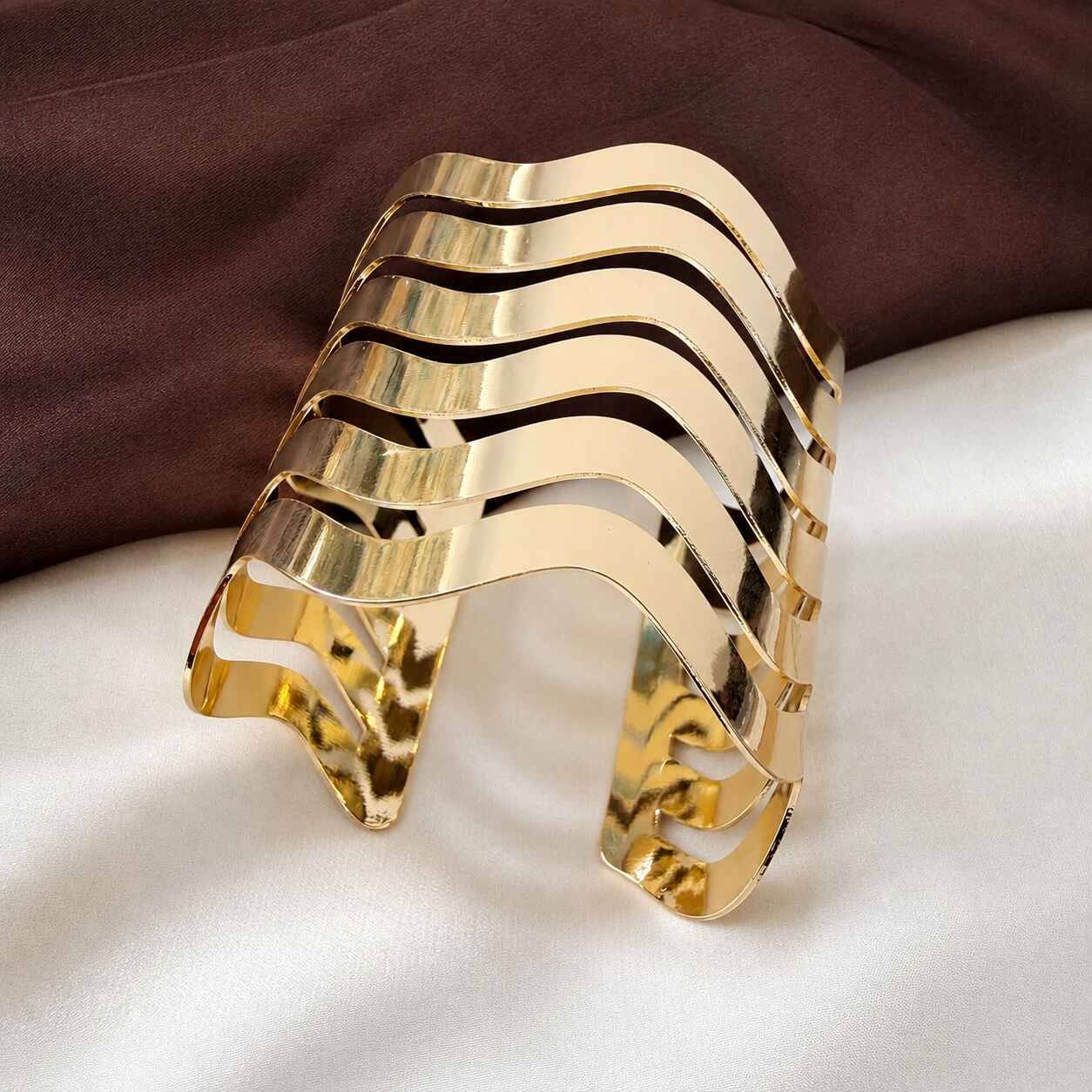 TFC Adjustable Wavey Liner Gold Plated Cuff Bracelet