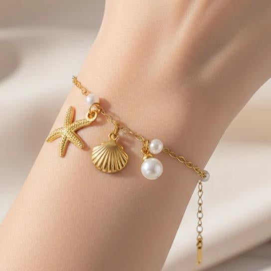 TFC Pearl Star Shell Chain Gold Plated Bracelet