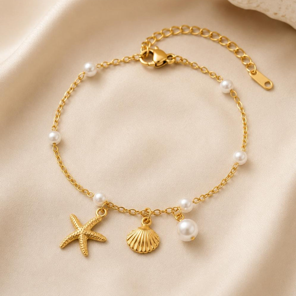 TFC Pearl Star Shell Chain Gold Plated Bracelet