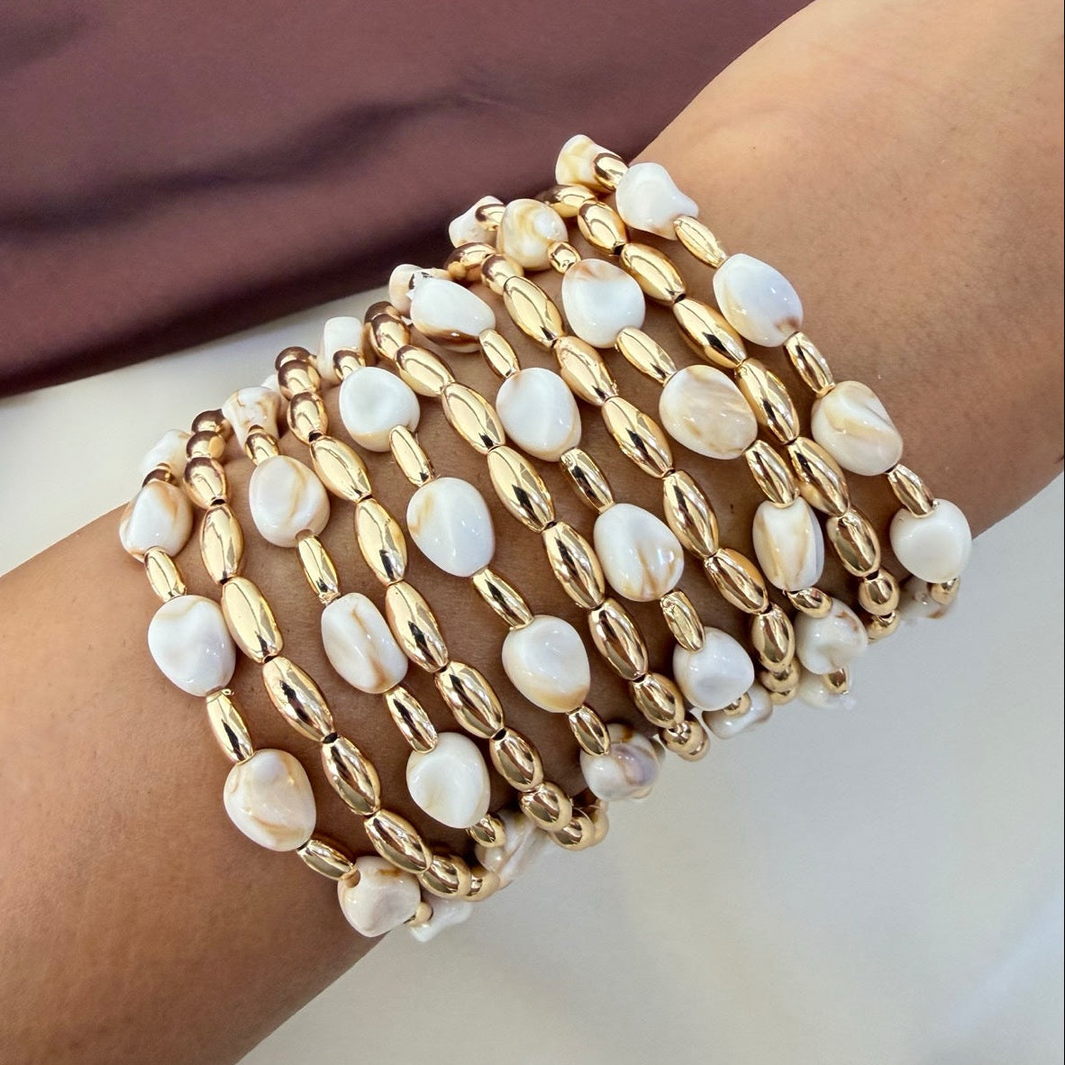 TFC Marble Bead Gold Plated Bracelet (set of 11)
