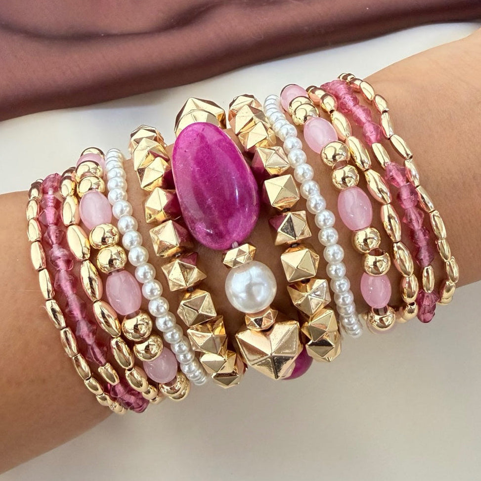 TFC Pink Sky Bead Gold Plated Bracelet (set of 13)