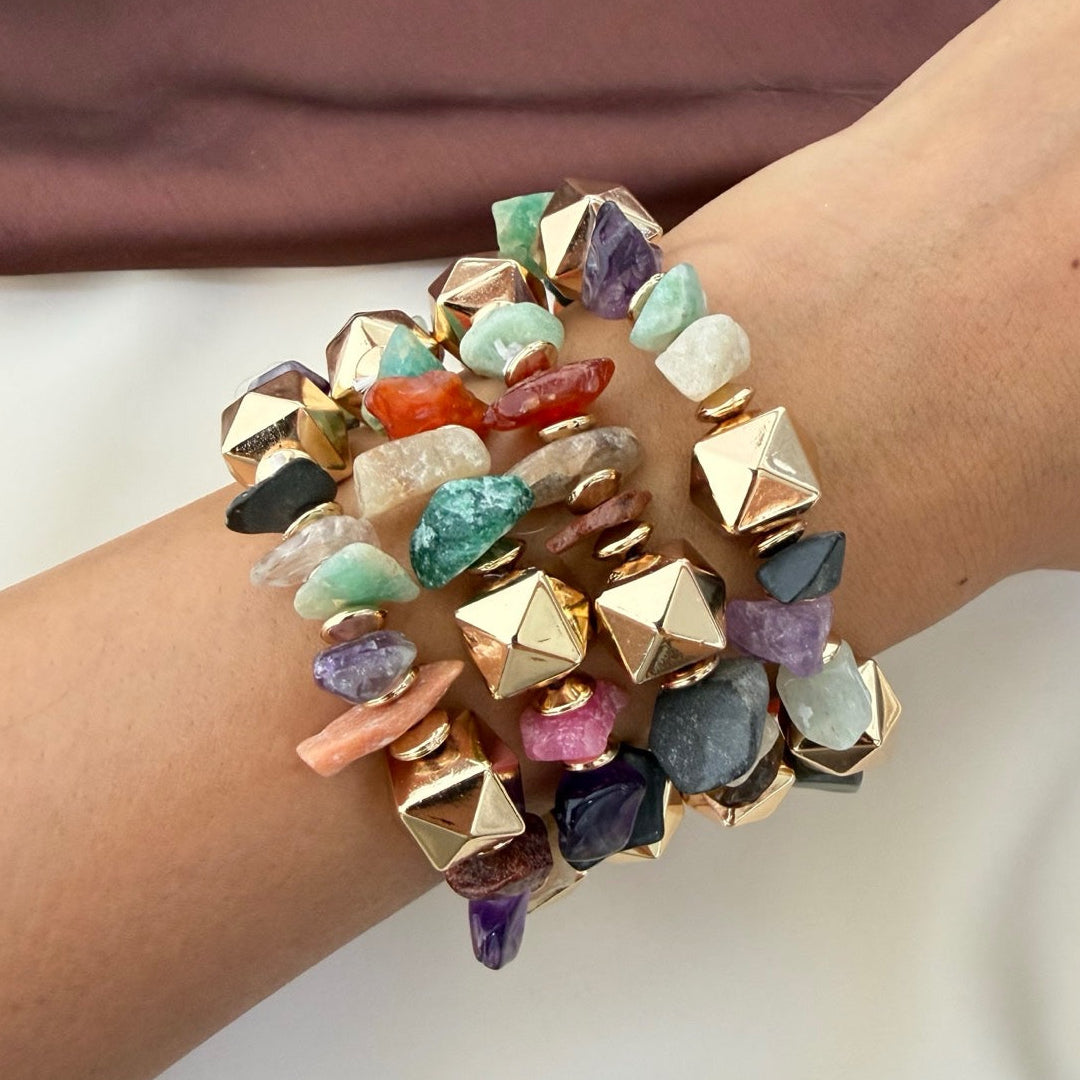 TFC Colourfull Cubes Gold Plated Bracelet (set of 4)
