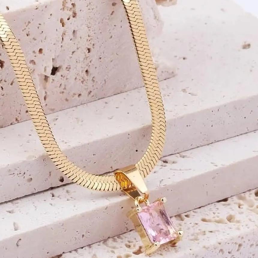 TFC Pink Stone Gold Plated Pendant Necklace