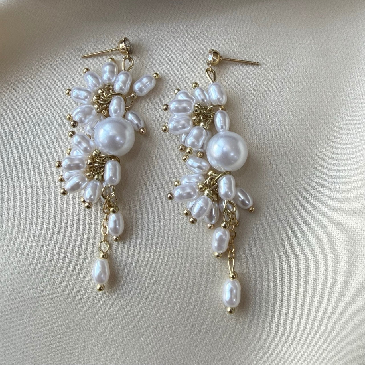 TFC Pearl Double Bunch Gold Plated Earrings