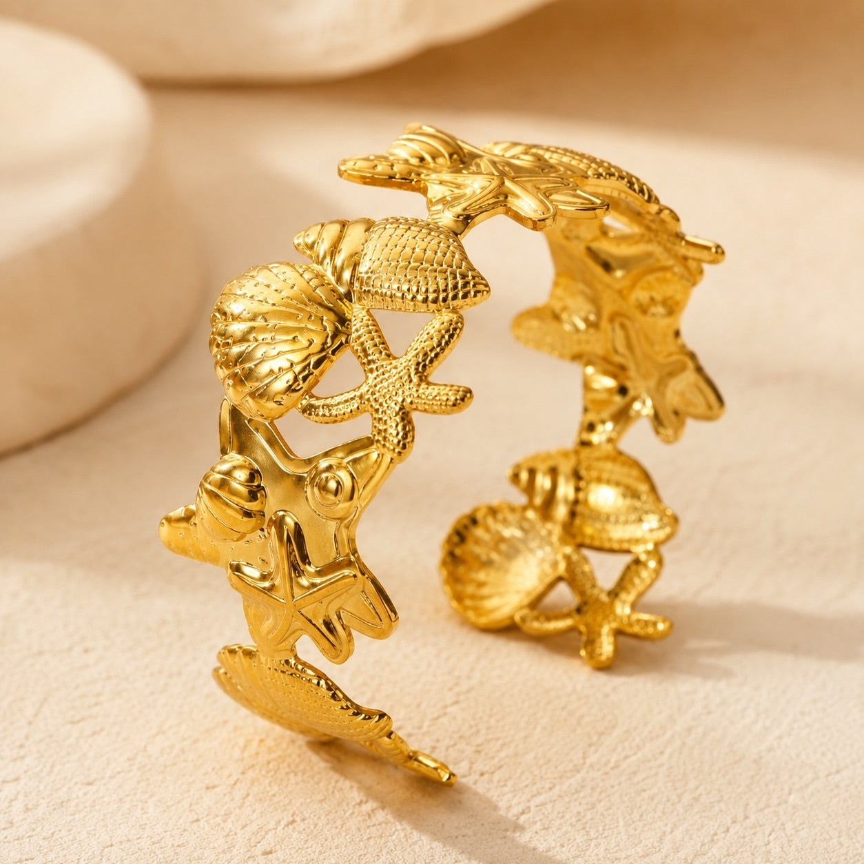 TFC Adjustable Beach Jewel Gold Plated Cuff Bracelet