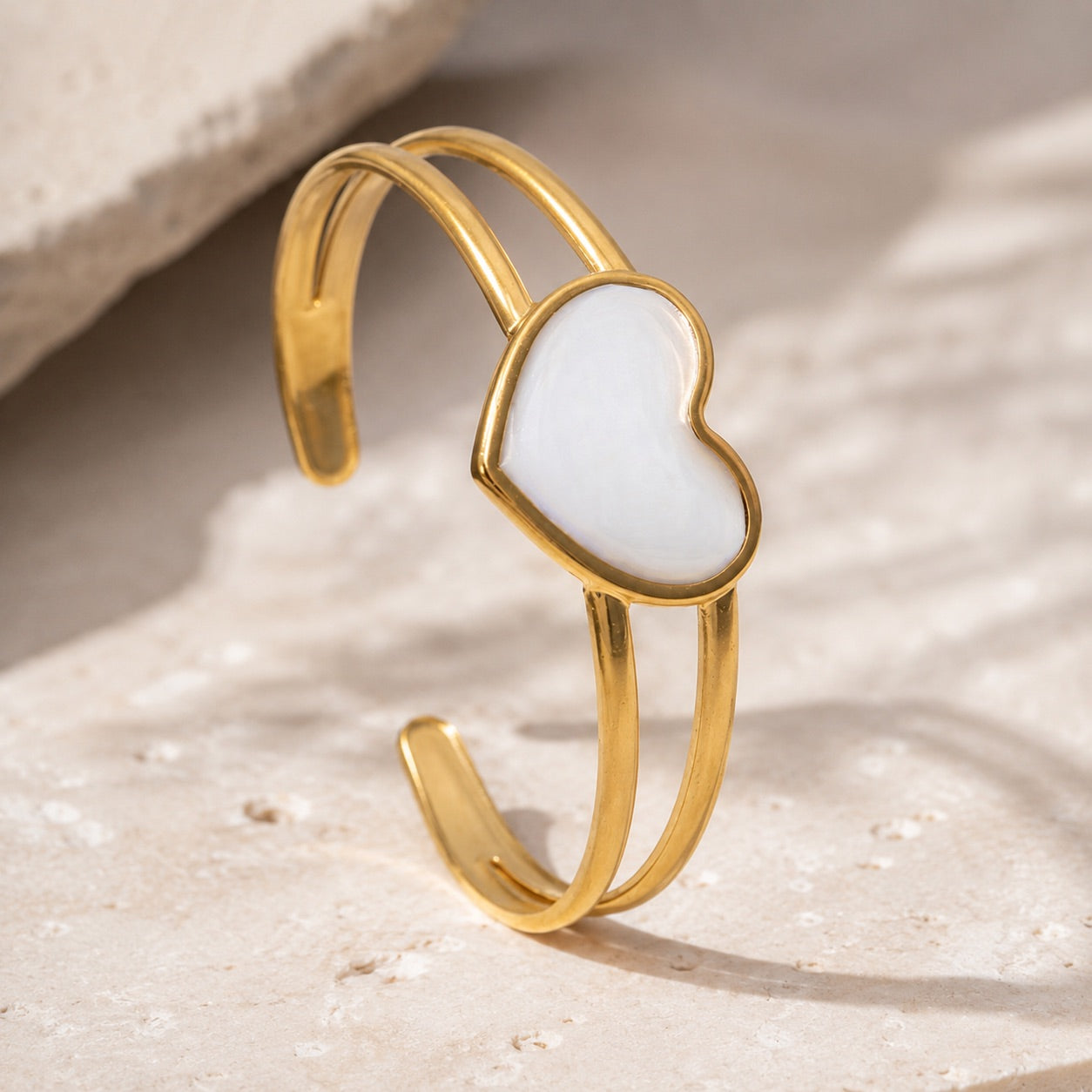 TFC Adjustable White Heart Gold Plated Cuff Bracelet